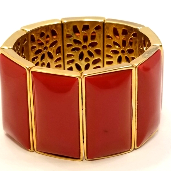 ✅Red Carnelian Inlay Stretch Reversible Cuff Bracelet Gold Ornate Hand Crafted❣ - Picture 7 of 13